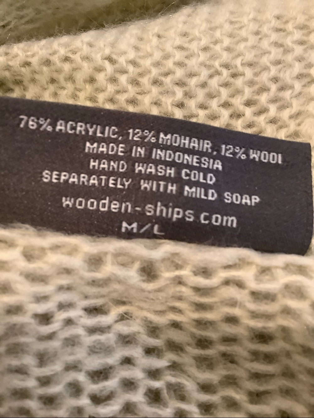 WOODEN SHIPS Khaki Neutral Mohair Wool Open Knit Open Front Draped Cardigan M/L - Picture 7 of 7